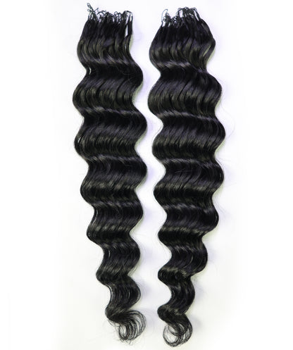 LUXLUXE Loose Deep Real Human Crochet Hair Extensions 40 Strands - Natural & Natural Black 18 & 16 & 14 Inch 50g Knotless Pre Separated Feather Line Lightweight Texture Wavy Hairpiece for Women