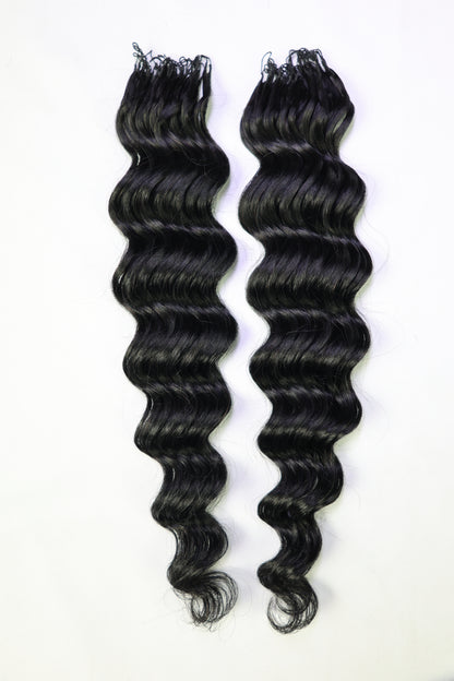 LUXLUXE Loose Deep Real Human Crochet Hair Extensions 40 Strands - Natural & Natural Black 18 & 16 & 14 Inch 50g Knotless Pre Separated Feather Line Lightweight Texture Wavy Hairpiece for Women