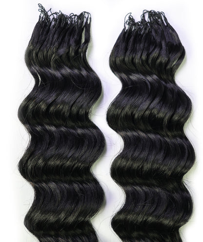 LUXLUXE Loose Deep Real Human Crochet Hair Extensions 40 Strands - Natural & Natural Black 18 & 16 & 14 Inch 50g Knotless Pre Separated Feather Line Lightweight Texture Wavy Hairpiece for Women