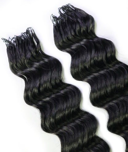 LUXLUXE Loose Deep Real Human Crochet Hair Extensions 40 Strands - Natural & Natural Black 18 & 16 & 14 Inch 50g Knotless Pre Separated Feather Line Lightweight Texture Wavy Hairpiece for Women