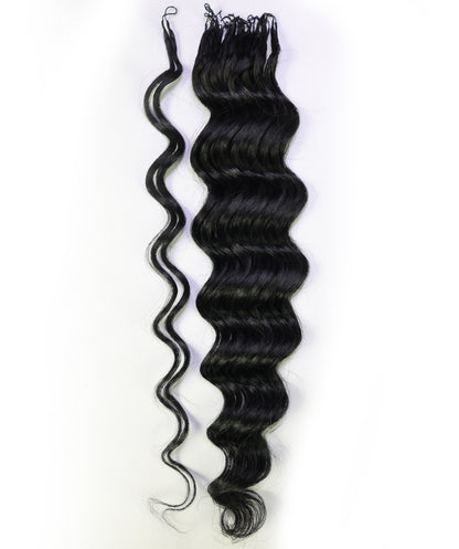 LUXLUXE Loose Deep Real Human Crochet Hair Extensions 40 Strands - Natural & Natural Black 18 & 16 & 14 Inch 50g Knotless Pre Separated Feather Line Lightweight Texture Wavy Hairpiece for Women