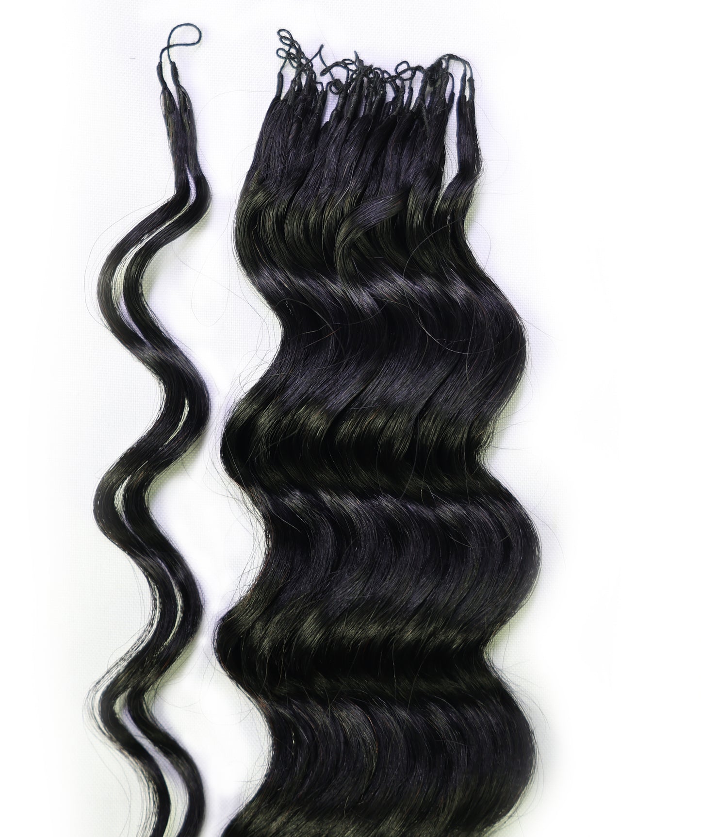 LUXLUXE Loose Deep Real Human Crochet Hair Extensions 40 Strands - Natural & Natural Black 18 & 16 & 14 Inch 50g Knotless Pre Separated Feather Line Lightweight Texture Wavy Hairpiece for Women