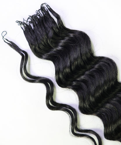 LUXLUXE Loose Deep Real Human Crochet Hair Extensions 40 Strands - Natural & Natural Black 18 & 16 & 14 Inch 50g Knotless Pre Separated Feather Line Lightweight Texture Wavy Hairpiece for Women