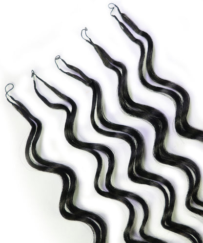 LUXLUXE Loose Deep Real Human Crochet Hair Extensions 40 Strands - Natural & Natural Black 18 & 16 & 14 Inch 50g Knotless Pre Separated Feather Line Lightweight Texture Wavy Hairpiece for Women