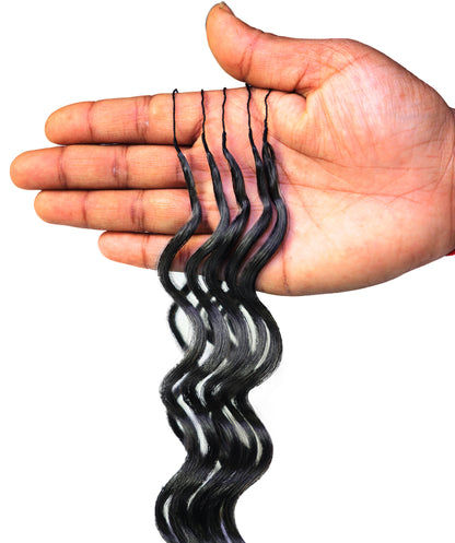 LUXLUXE Loose Deep Real Human Crochet Hair Extensions 40 Strands - Natural & Natural Black 18 & 16 & 14 Inch 50g Knotless Pre Separated Feather Line Lightweight Texture Wavy Hairpiece for Women