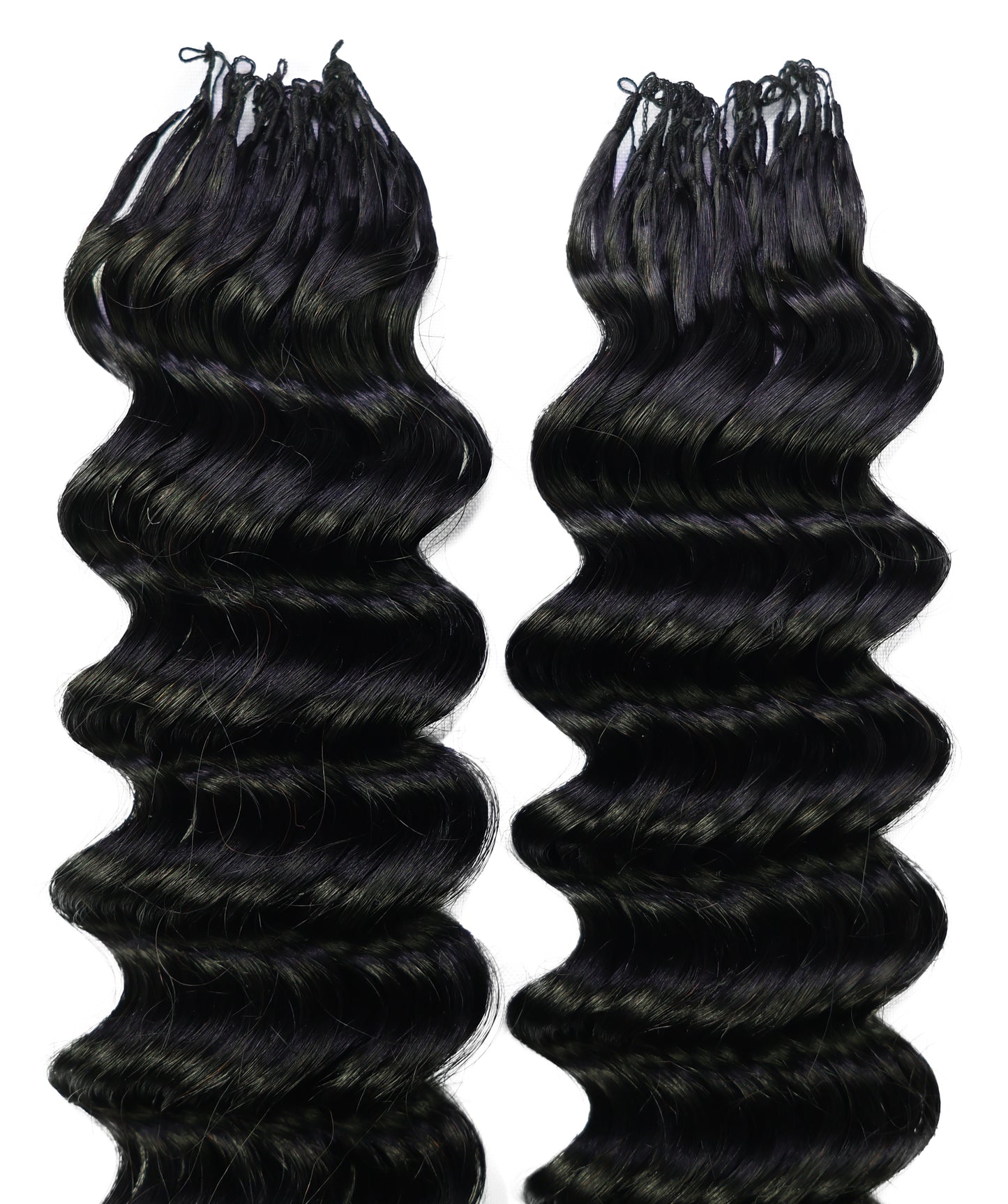 LUXLUXE Deep Wave Real Human Crochet Hair Extensions - Natural & Natural Black 18 & 16 & 14 Inch 50g Knotless Pre Separated Feather Wavy Hairpiece for Women