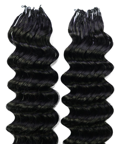 LUXLUXE Deep Wave Real Human Crochet Hair Extensions - Natural & Natural Black 18 & 16 & 14 Inch 50g Knotless Pre Separated Feather Wavy Hairpiece for Women