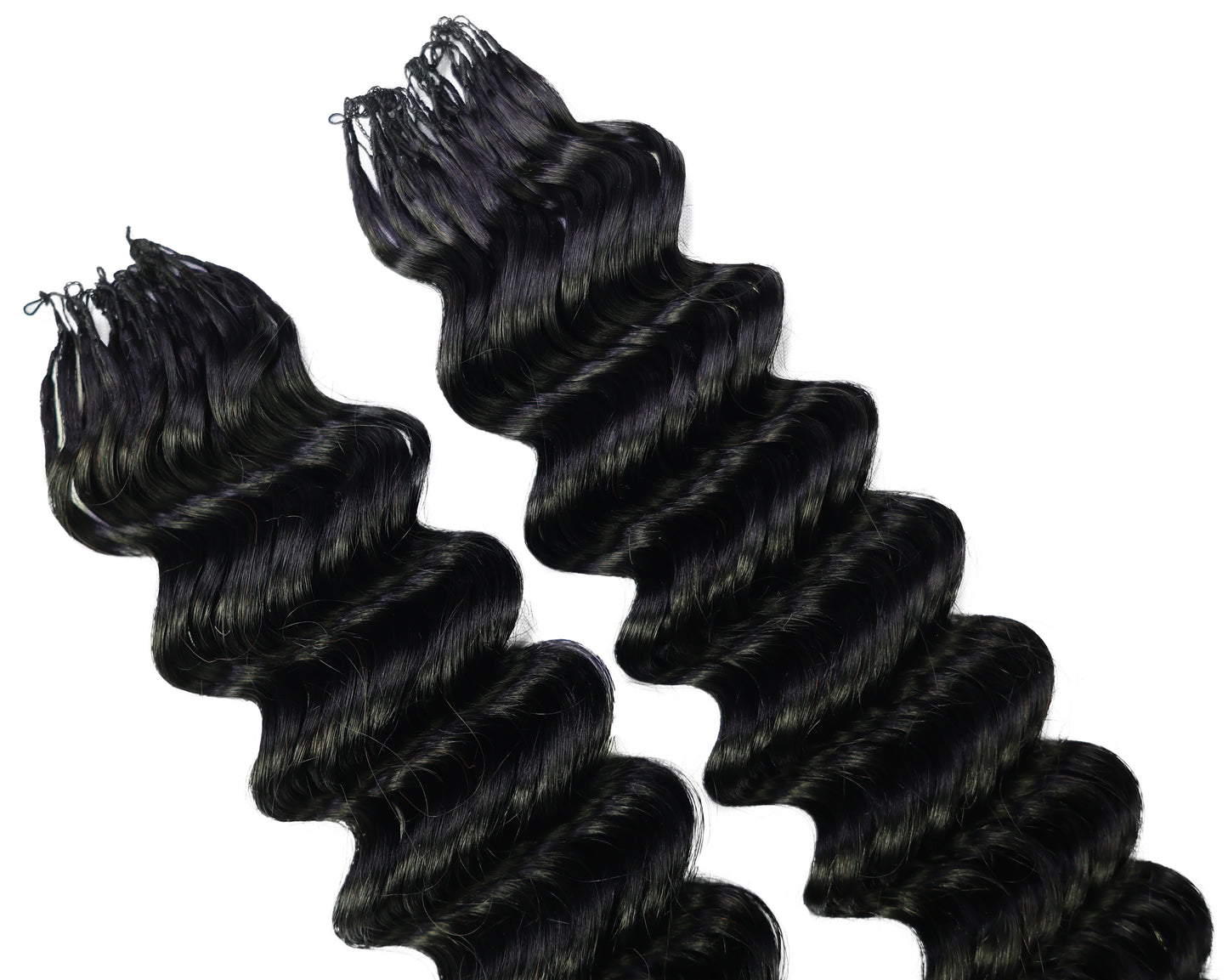 LUXLUXE Deep Wave Real Human Crochet Hair Extensions - Natural & Natural Black 18 & 16 & 14 Inch 50g Knotless Pre Separated Feather Wavy Hairpiece for Women