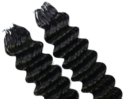 LUXLUXE Deep Wave Real Human Crochet Hair Extensions - Natural & Natural Black 18 & 16 & 14 Inch 50g Knotless Pre Separated Feather Wavy Hairpiece for Women