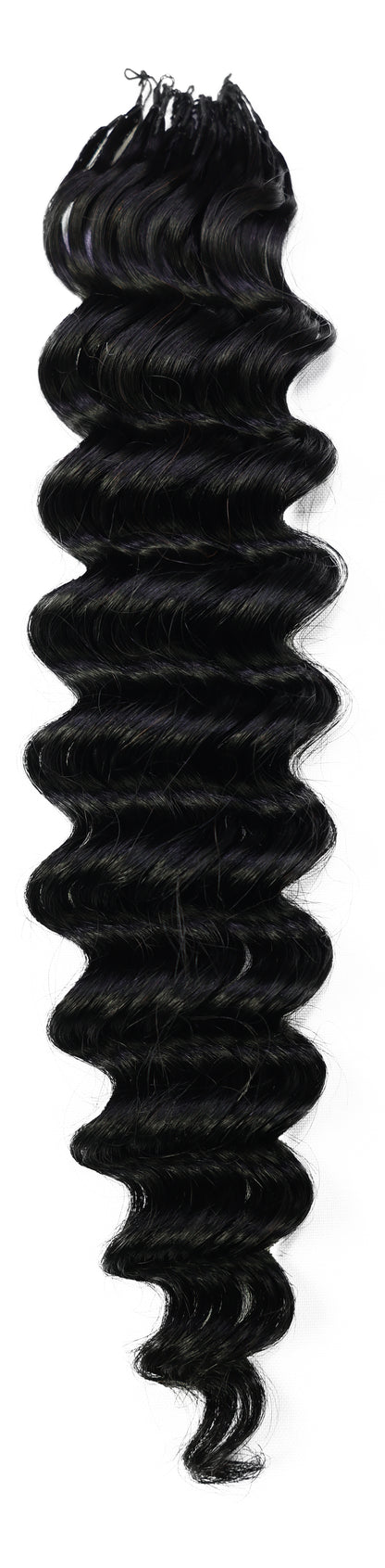 LUXLUXE Deep Wave Real Human Crochet Hair Extensions - Natural & Natural Black 18 & 16 & 14 Inch 50g Knotless Pre Separated Feather Wavy Hairpiece for Women