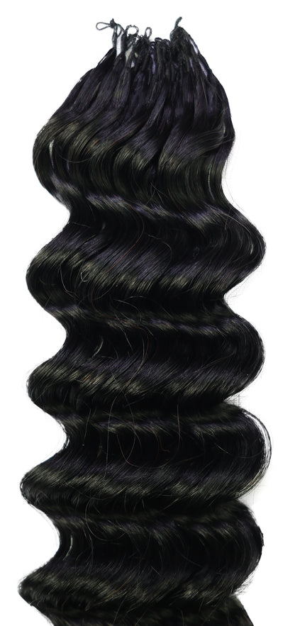 LUXLUXE Deep Wave Real Human Crochet Hair Extensions - Natural & Natural Black 18 & 16 & 14 Inch 50g Knotless Pre Separated Feather Wavy Hairpiece for Women