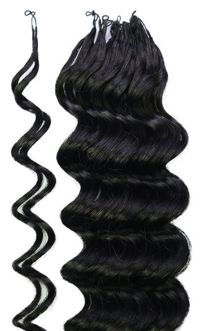 LUXLUXE Deep Wave Real Human Crochet Hair Extensions - Natural & Natural Black 18 & 16 & 14 Inch 50g Knotless Pre Separated Feather Wavy Hairpiece for Women