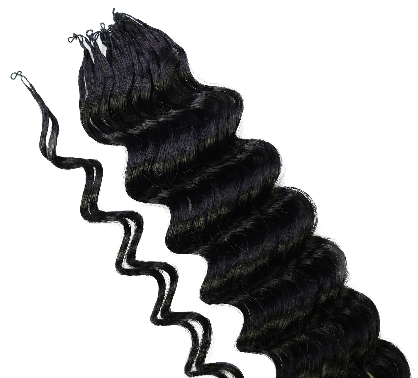 LUXLUXE Deep Wave Real Human Crochet Hair Extensions - Natural & Natural Black 18 & 16 & 14 Inch 50g Knotless Pre Separated Feather Wavy Hairpiece for Women