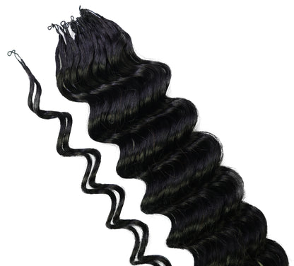 LUXLUXE Deep Wave Real Human Crochet Hair Extensions - Natural & Natural Black 18 & 16 & 14 Inch 50g Knotless Pre Separated Feather Wavy Hairpiece for Women