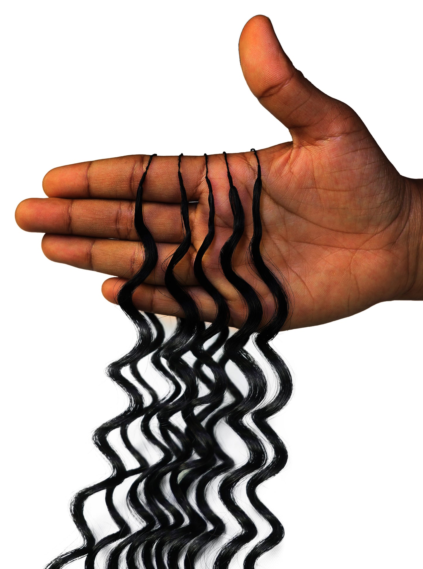 LUXLUXE Deep Wave Real Human Crochet Hair Extensions - Natural & Natural Black 18 & 16 & 14 Inch 50g Knotless Pre Separated Feather Wavy Hairpiece for Women