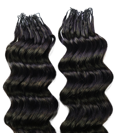 LUXLUXE Loose Deep Real Human Crochet Hair Extensions 40 Strands - Natural & Natural Black 18 & 16 & 14 Inch 50g Knotless Pre Separated Feather Line Lightweight Texture Wavy Hairpiece for Women