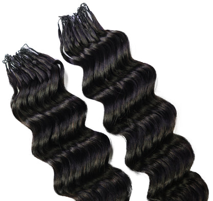 LUXLUXE Loose Deep Real Human Crochet Hair Extensions 40 Strands - Natural & Natural Black 18 & 16 & 14 Inch 50g Knotless Pre Separated Feather Line Lightweight Texture Wavy Hairpiece for Women