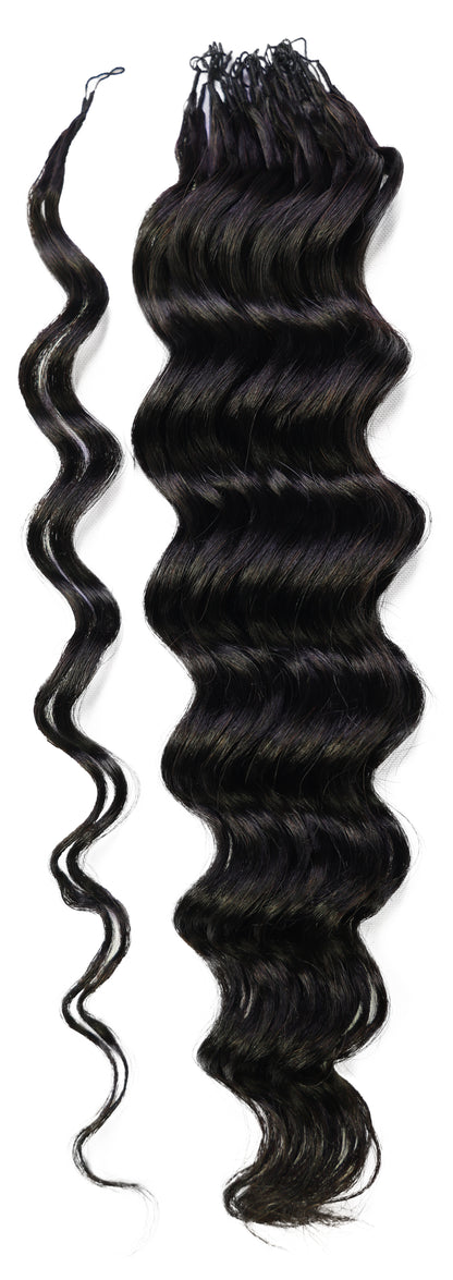 LUXLUXE Loose Deep Real Human Crochet Hair Extensions 40 Strands - Natural & Natural Black 18 & 16 & 14 Inch 50g Knotless Pre Separated Feather Line Lightweight Texture Wavy Hairpiece for Women