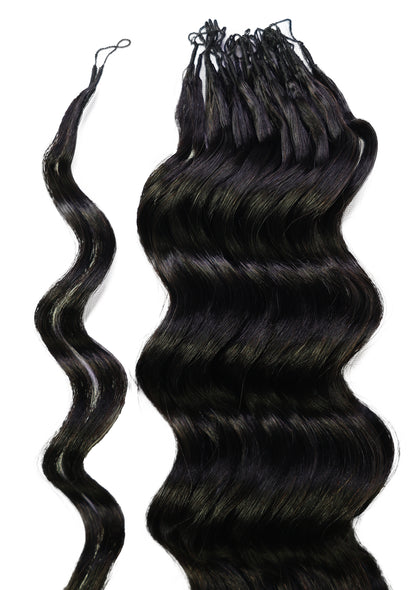 LUXLUXE Loose Deep Real Human Crochet Hair Extensions 40 Strands - Natural & Natural Black 18 & 16 & 14 Inch 50g Knotless Pre Separated Feather Line Lightweight Texture Wavy Hairpiece for Women