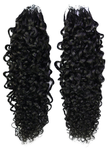 LUXLUXE Burmese Bohemian Real Human Crochet Curly Hair Extensions 40 Strands - Natural  & Natural Black 18 & 16 &14  Inch 50g Knotless Pre Separated Feather Line Lightweight Texture Curls Hairpiece for Women