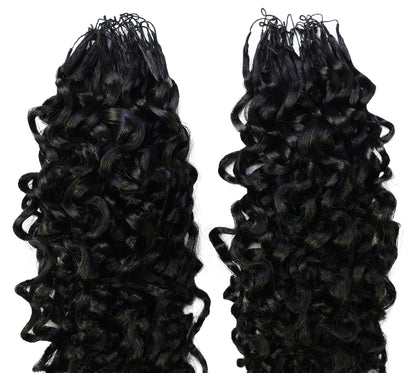 LUXLUXE Burmese Bohemian Real Human Crochet Curly Hair Extensions 40 Strands - Natural  & Natural Black 18 & 16 &14  Inch 50g Knotless Pre Separated Feather Line Lightweight Texture Curls Hairpiece for Women