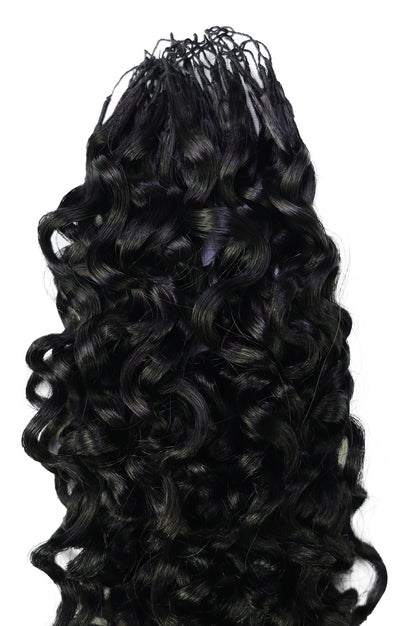 LUXLUXE Burmese Bohemian Real Human Crochet Curly Hair Extensions 40 Strands - Natural  & Natural Black 18 & 16 &14  Inch 50g Knotless Pre Separated Feather Line Lightweight Texture Curls Hairpiece for Women