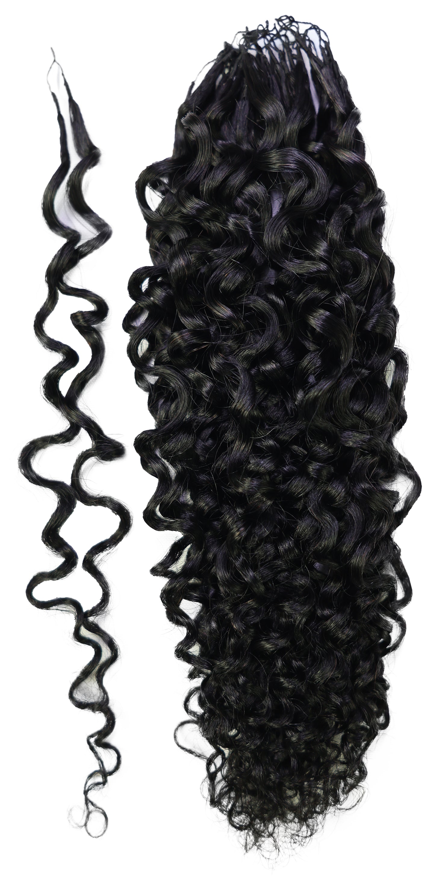 LUXLUXE Burmese Bohemian Real Human Crochet Curly Hair Extensions 40 Strands - Natural  & Natural Black 18 & 16 &14  Inch 50g Knotless Pre Separated Feather Line Lightweight Texture Curls Hairpiece for Women