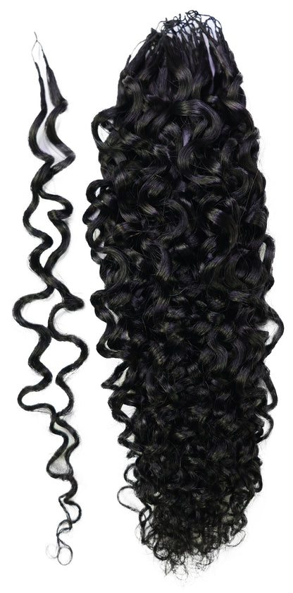 LUXLUXE Burmese Bohemian Real Human Crochet Curly Hair Extensions 40 Strands - Natural  & Natural Black 18 & 16 &14  Inch 50g Knotless Pre Separated Feather Line Lightweight Texture Curls Hairpiece for Women