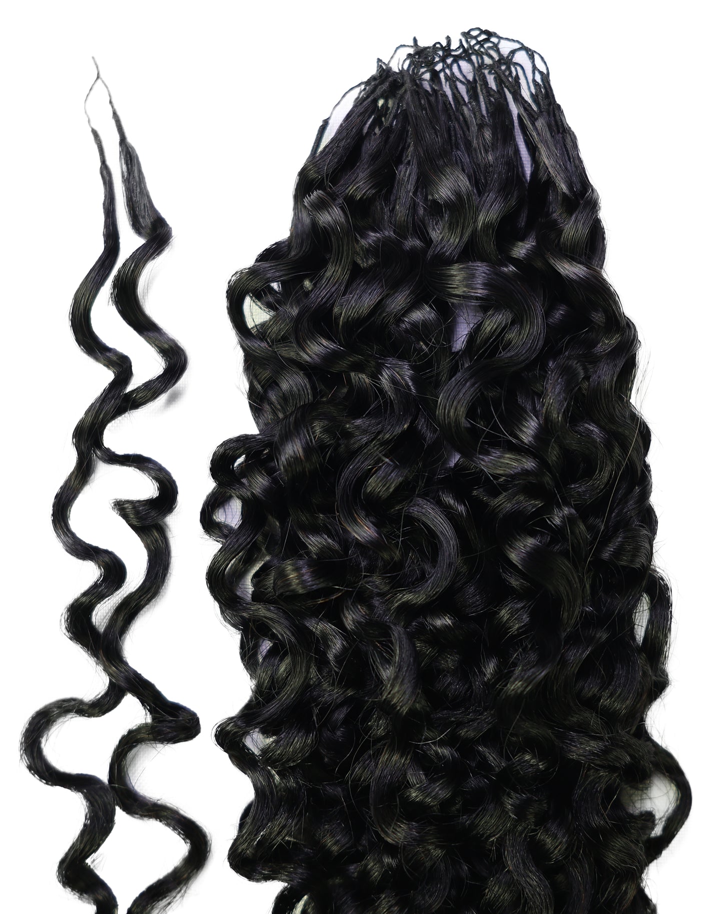 LUXLUXE Burmese Bohemian Real Human Crochet Curly Hair Extensions 40 Strands - Natural  & Natural Black 18 & 16 &14  Inch 50g Knotless Pre Separated Feather Line Lightweight Texture Curls Hairpiece for Women