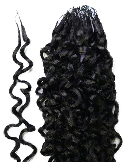 LUXLUXE Burmese Bohemian Real Human Crochet Curly Hair Extensions 40 Strands - Natural  & Natural Black 18 & 16 &14  Inch 50g Knotless Pre Separated Feather Line Lightweight Texture Curls Hairpiece for Women