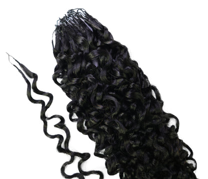 LUXLUXE Burmese Bohemian Real Human Crochet Curly Hair Extensions 40 Strands - Natural  & Natural Black 18 & 16 &14  Inch 50g Knotless Pre Separated Feather Line Lightweight Texture Curls Hairpiece for Women