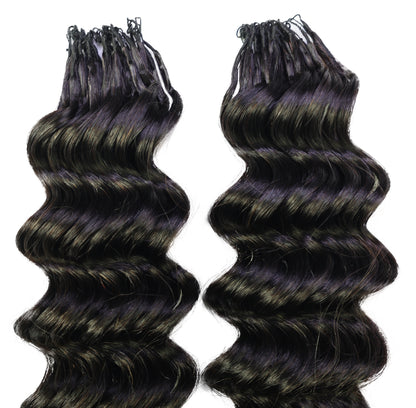 LUXLUXE Deep Wave Real Human Crochet Hair Extensions - Natural & Natural Black 18 & 16 & 14 Inch 50g Knotless Pre Separated Feather Wavy Hairpiece for Women