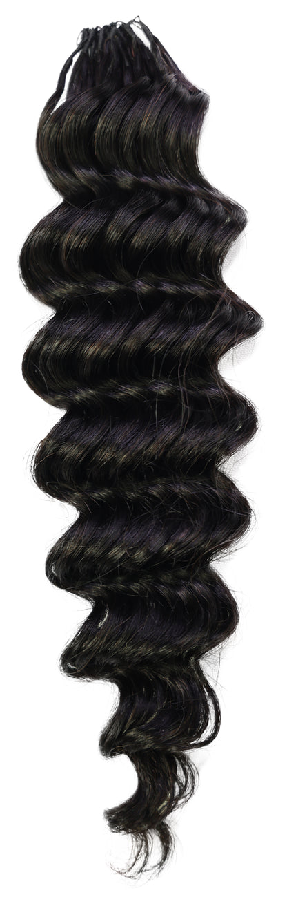 LUXLUXE Deep Wave Real Human Crochet Hair Extensions - Natural & Natural Black 18 & 16 & 14 Inch 50g Knotless Pre Separated Feather Wavy Hairpiece for Women