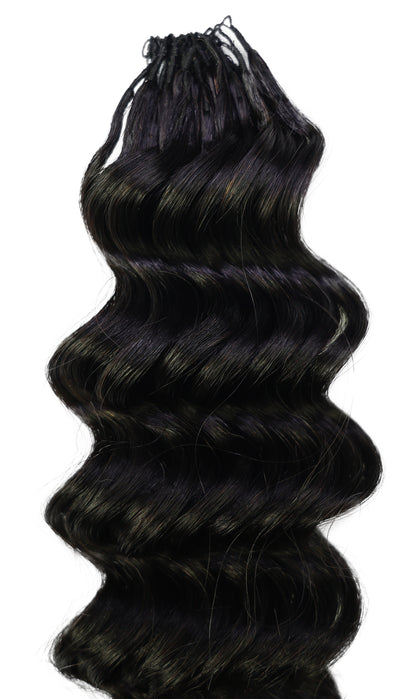 LUXLUXE Deep Wave Real Human Crochet Hair Extensions - Natural & Natural Black 18 & 16 & 14 Inch 50g Knotless Pre Separated Feather Wavy Hairpiece for Women