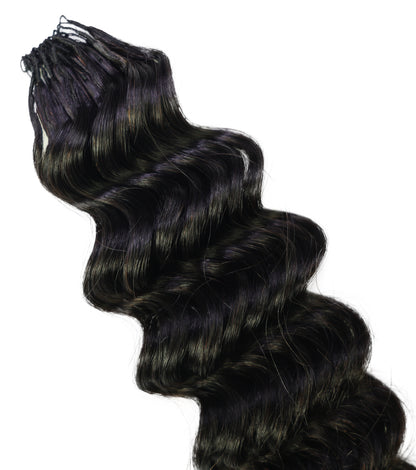 LUXLUXE Deep Wave Real Human Crochet Hair Extensions - Natural & Natural Black 18 & 16 & 14 Inch 50g Knotless Pre Separated Feather Wavy Hairpiece for Women