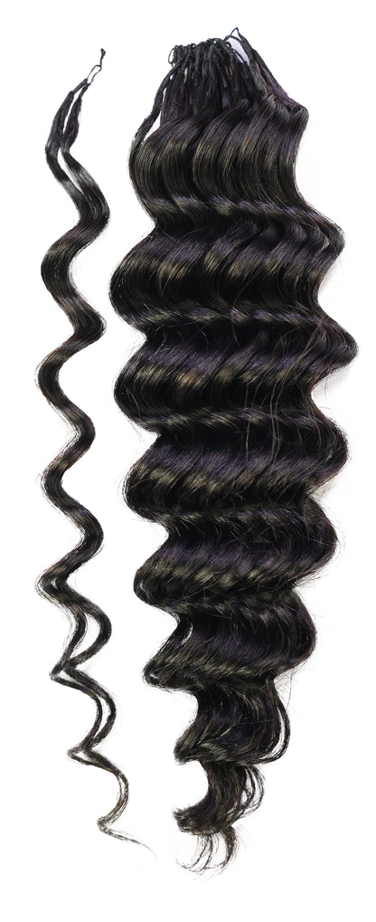 LUXLUXE Deep Wave Real Human Crochet Hair Extensions - Natural & Natural Black 18 & 16 & 14 Inch 50g Knotless Pre Separated Feather Wavy Hairpiece for Women