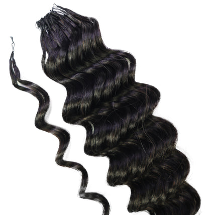 LUXLUXE Deep Wave Real Human Crochet Hair Extensions - Natural & Natural Black 18 & 16 & 14 Inch 50g Knotless Pre Separated Feather Wavy Hairpiece for Women