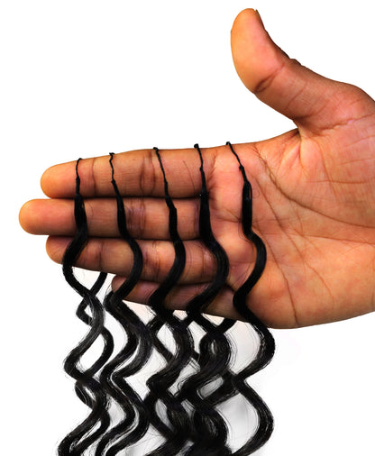 LUXLUXE Deep Wave Real Human Crochet Hair Extensions - Natural & Natural Black 18 & 16 & 14 Inch 50g Knotless Pre Separated Feather Wavy Hairpiece for Women