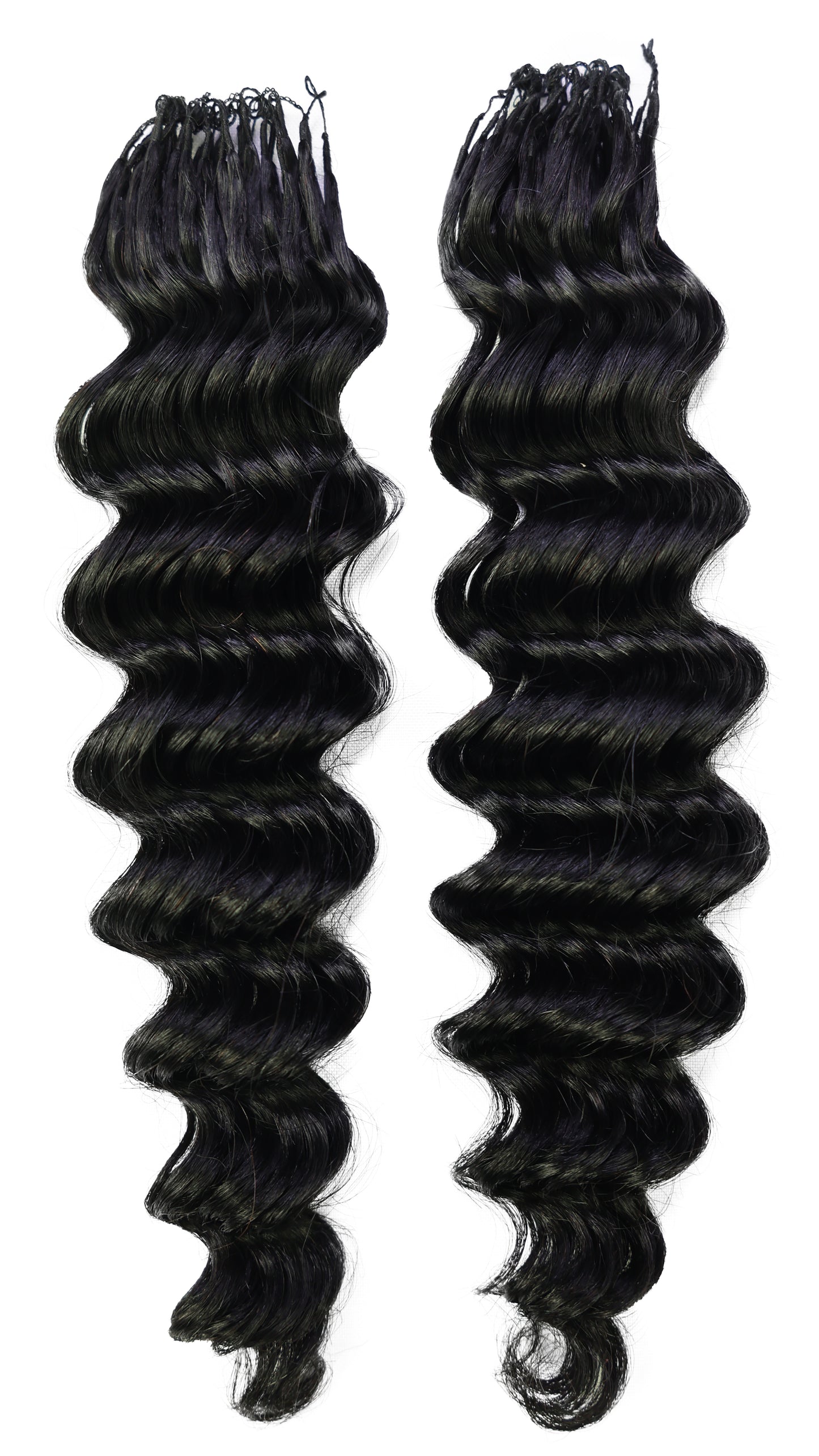 LUXLUXE Deep Wave Real Human Crochet Hair Extensions - Natural & Natural Black 18 & 16 & 14 Inch 50g Knotless Pre Separated Feather Wavy Hairpiece for Women