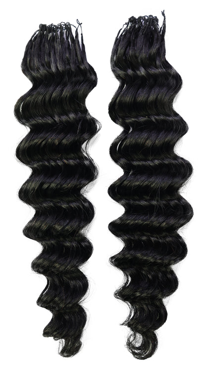 LUXLUXE Deep Wave Real Human Crochet Hair Extensions - Natural & Natural Black 18 & 16 & 14 Inch 50g Knotless Pre Separated Feather Wavy Hairpiece for Women