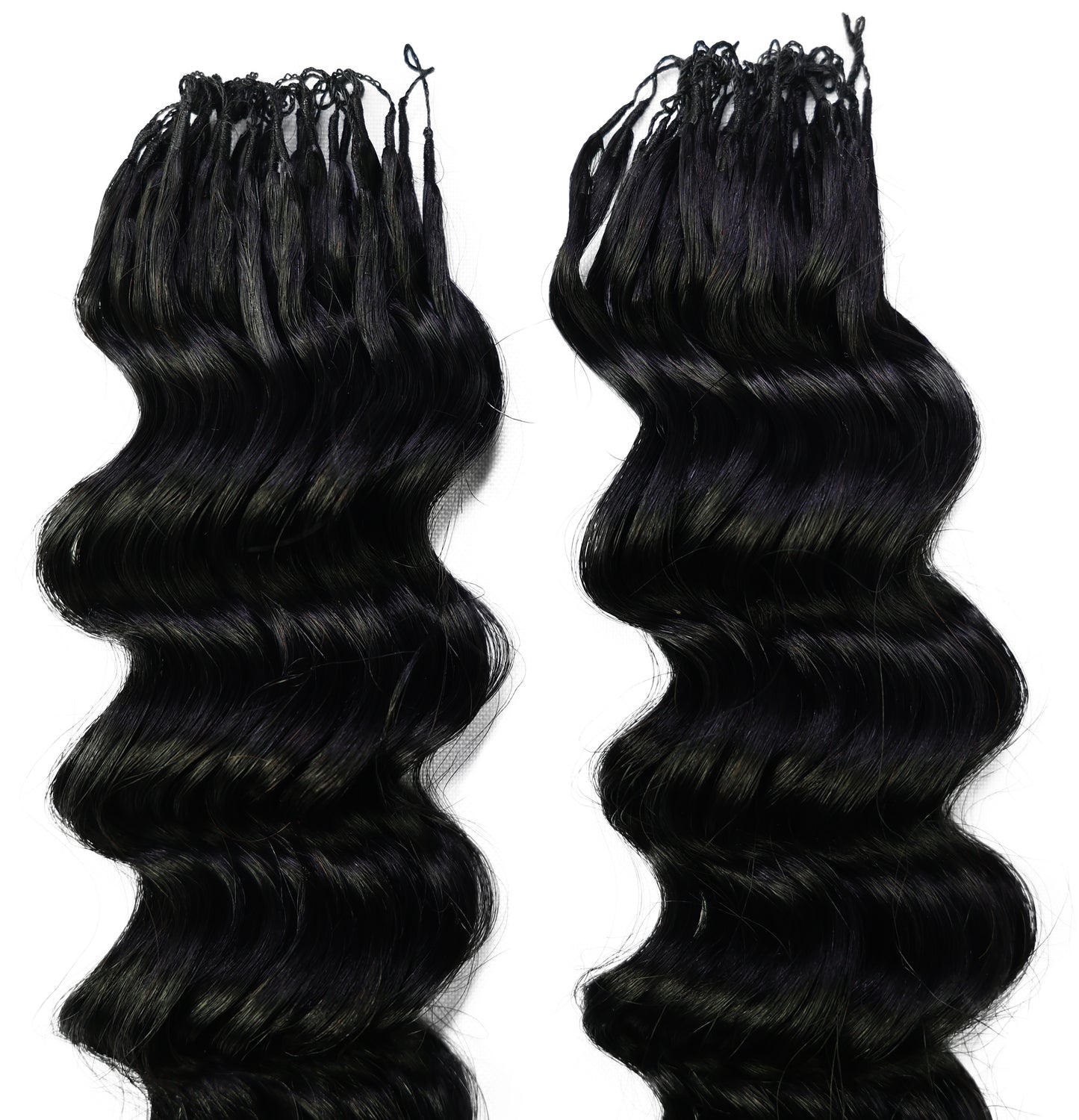 LUXLUXE Deep Wave Real Human Crochet Hair Extensions - Natural & Natural Black 18 & 16 & 14 Inch 50g Knotless Pre Separated Feather Wavy Hairpiece for Women