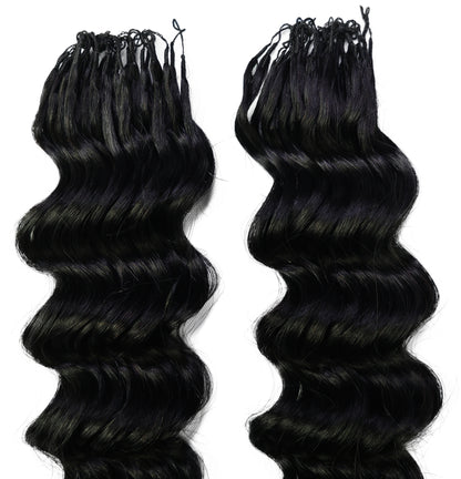 LUXLUXE Deep Wave Real Human Crochet Hair Extensions - Natural & Natural Black 18 & 16 & 14 Inch 50g Knotless Pre Separated Feather Wavy Hairpiece for Women