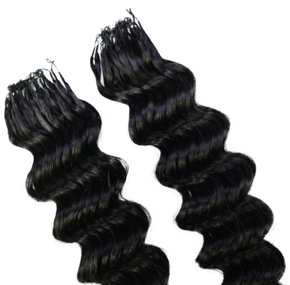 LUXLUXE Deep Wave Real Human Crochet Hair Extensions - Natural & Natural Black 18 & 16 & 14 Inch 50g Knotless Pre Separated Feather Wavy Hairpiece for Women