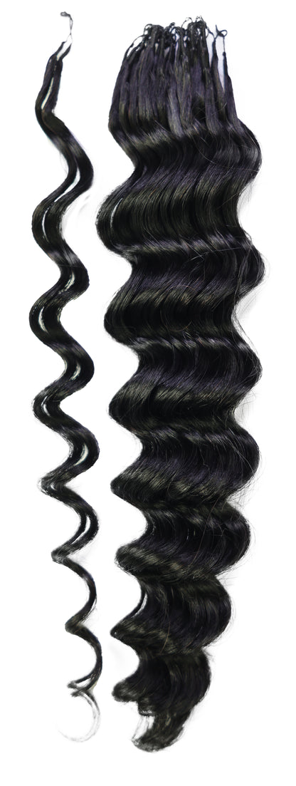 LUXLUXE Deep Wave Real Human Crochet Hair Extensions - Natural & Natural Black 18 & 16 & 14 Inch 50g Knotless Pre Separated Feather Wavy Hairpiece for Women