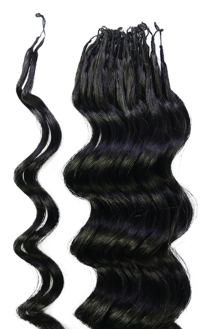 LUXLUXE Deep Wave Real Human Crochet Hair Extensions - Natural & Natural Black 18 & 16 & 14 Inch 50g Knotless Pre Separated Feather Wavy Hairpiece for Women