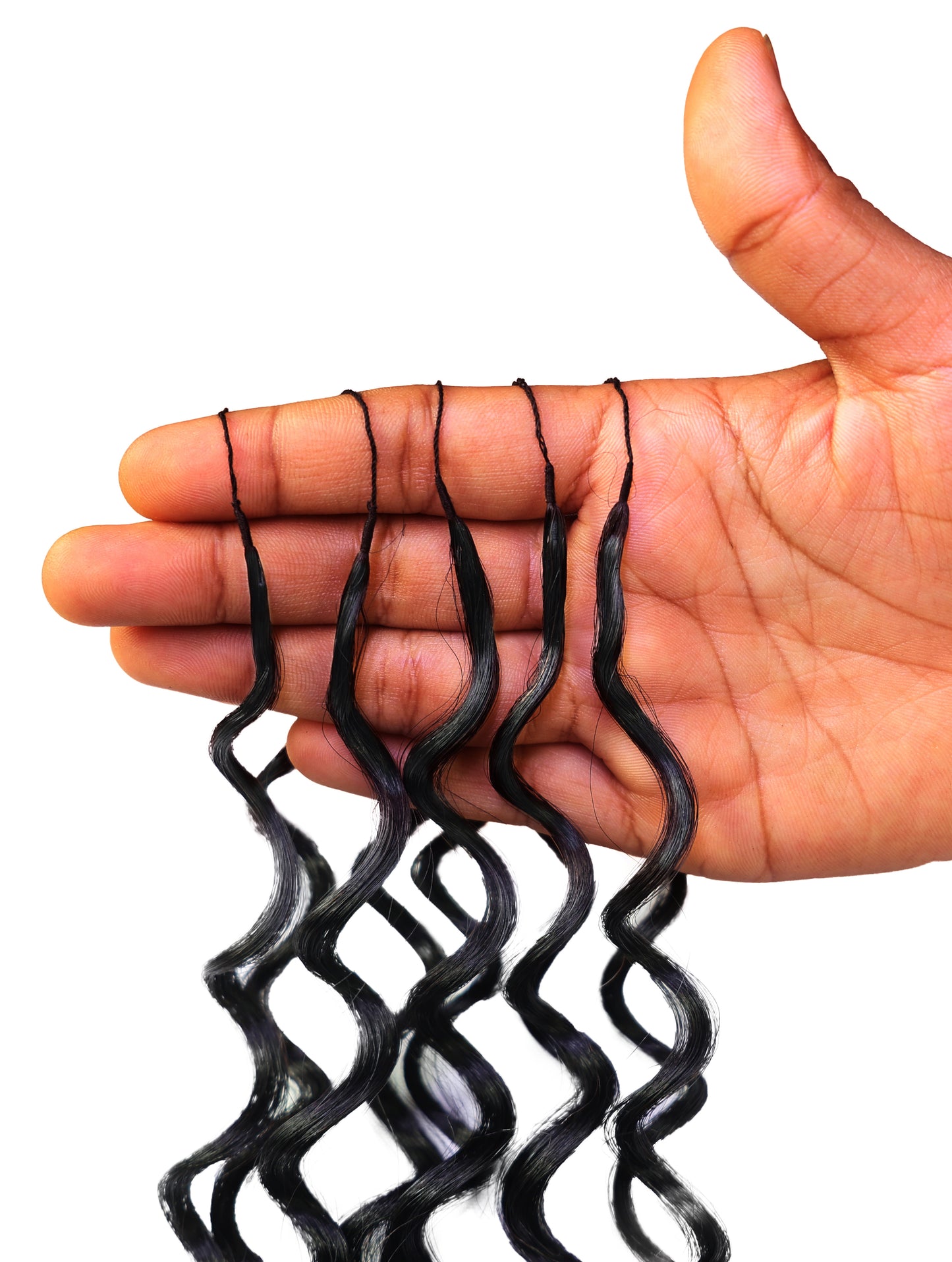 LUXLUXE Deep Wave Real Human Crochet Hair Extensions - Natural & Natural Black 18 & 16 & 14 Inch 50g Knotless Pre Separated Feather Wavy Hairpiece for Women