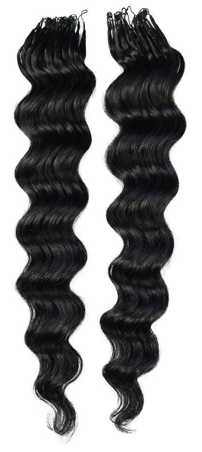 LUXLUXE Loose Deep Real Human Crochet Hair Extensions 40 Strands - Natural & Natural Black 18 & 16 & 14 Inch 50g Knotless Pre Separated Feather Line Lightweight Texture Wavy Hairpiece for Women