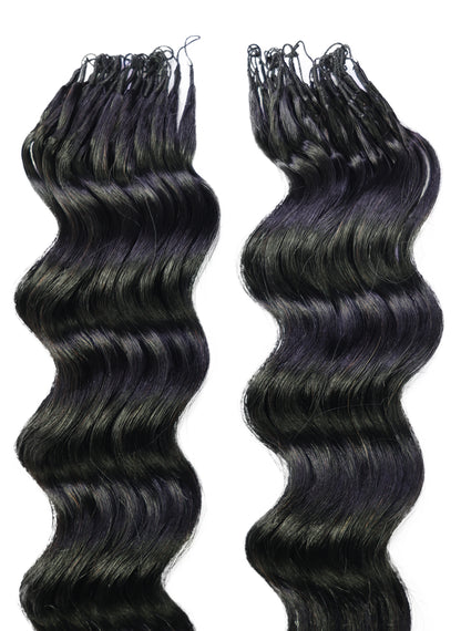 LUXLUXE Loose Deep Real Human Crochet Hair Extensions 40 Strands - Natural & Natural Black 18 & 16 & 14 Inch 50g Knotless Pre Separated Feather Line Lightweight Texture Wavy Hairpiece for Women