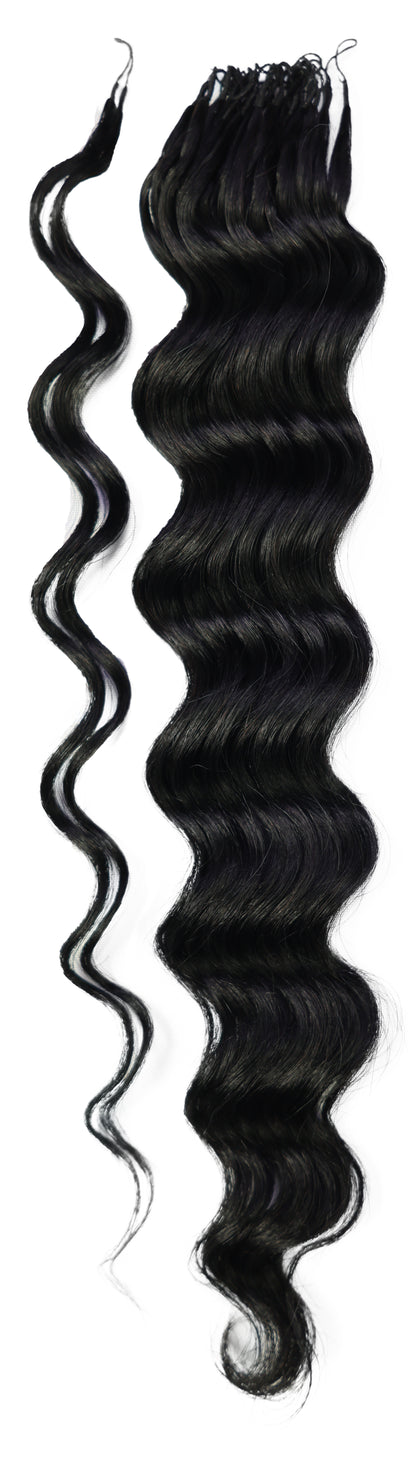 LUXLUXE Loose Deep Real Human Crochet Hair Extensions 40 Strands - Natural & Natural Black 18 & 16 & 14 Inch 50g Knotless Pre Separated Feather Line Lightweight Texture Wavy Hairpiece for Women