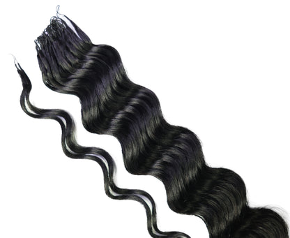 LUXLUXE Loose Deep Real Human Crochet Hair Extensions 40 Strands - Natural & Natural Black 18 & 16 & 14 Inch 50g Knotless Pre Separated Feather Line Lightweight Texture Wavy Hairpiece for Women